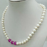 8-9mm Pearl & 10mm Jade Beads Necklace 18 Inch