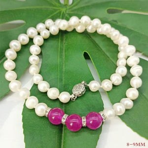 8-9mm Pearl & 10mm Jade Beads Necklace 18 Inch