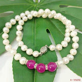 8-9mm Pearl & 10mm Jade Beads Necklace 18 Inch