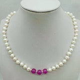 8-9mm Pearl & 10mm Jade Beads Necklace 18 Inch