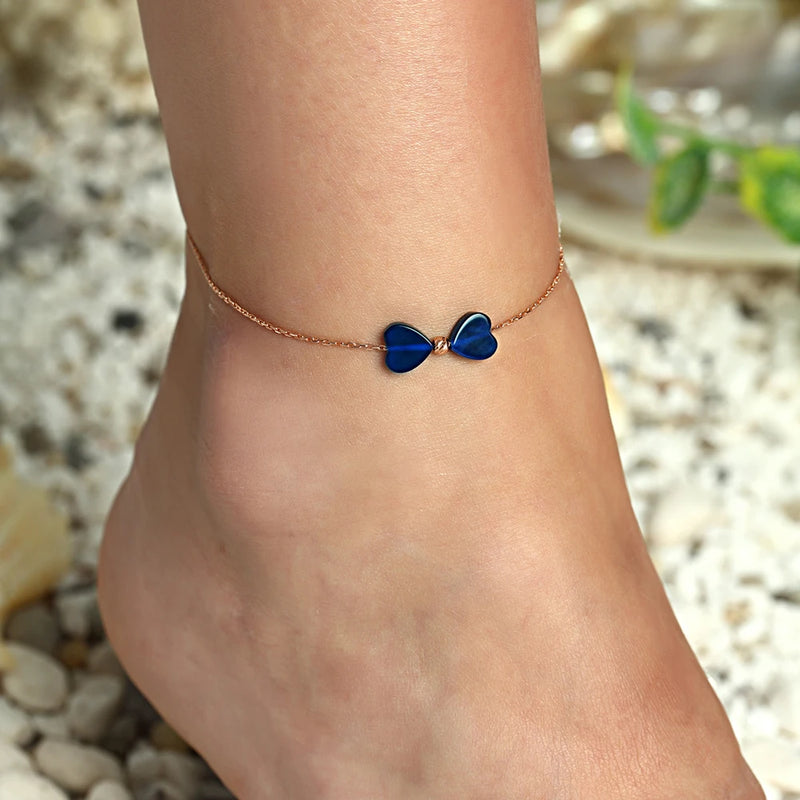 925 Sterling Silver Rose Plated Cat Eye Anklet