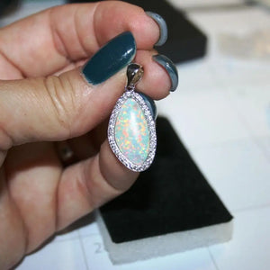 Women's 925 Silver Fire Opal CZ Pendant Necklace Gift