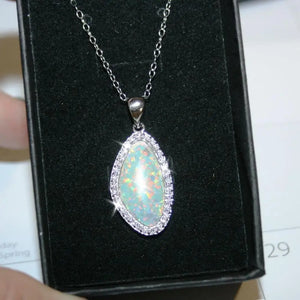 Women's 925 Silver Fire Opal CZ Pendant Necklace Gift