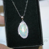 Women's 925 Silver Fire Opal CZ Pendant Necklace Gift