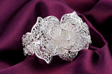 925 Sterling Silver Wide Bangle Flower Cuff Bracelet for Women