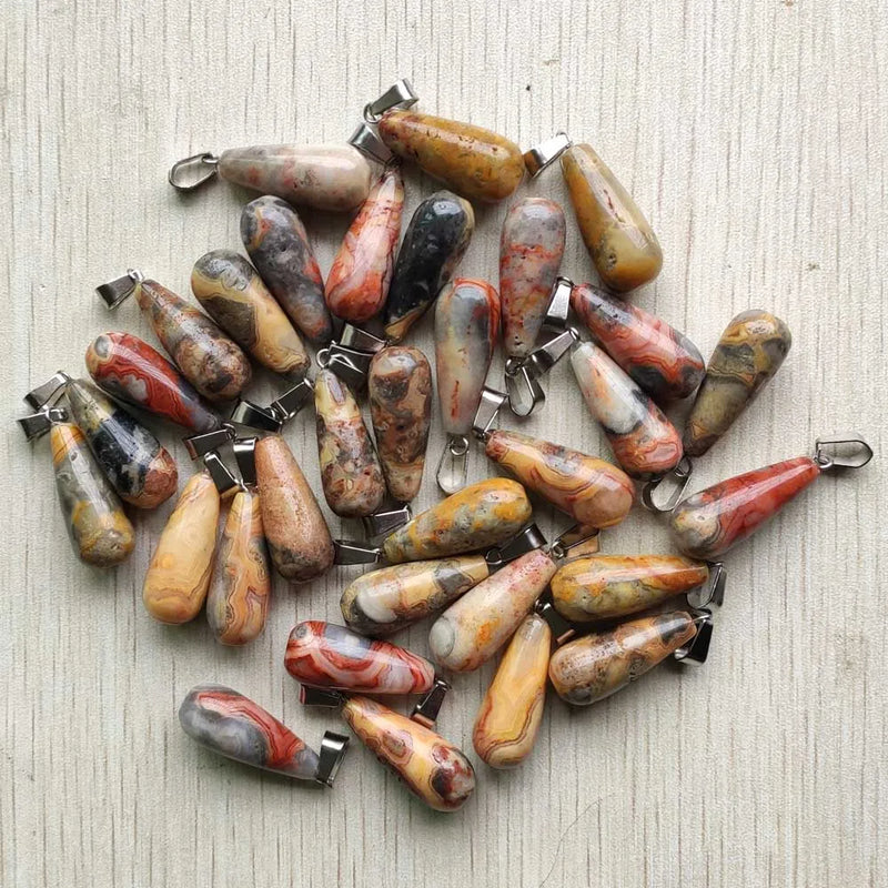 Natural Crazy Agate Long Water Drop Pendants for Jewelry 50pcs