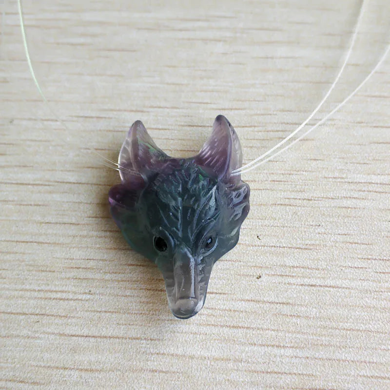 Fluorite Fox Shape Pendants for Necklace 2pcs/lot