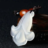 Chalcedony Orchid Pendant - Women's Hand-Carved Stone Jewelry