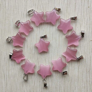 Pink Cat Eye Stone Star Charms Pendants 24pcs/lot