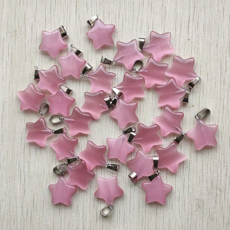 Pink Cat Eye Stone Star Charms Pendants 24pcs/lot