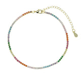 Rainbow Zircon CZ Paved Tennis Chain Anklet with Plate