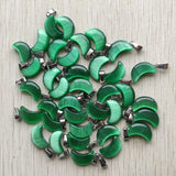 50pcs Dark Green Cat's Eye Stone Moon Pendants for DIY Jewelry Making