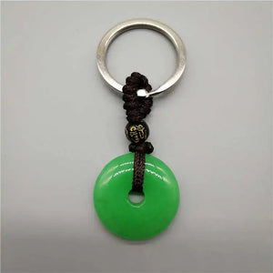 Hand-carved Harmony Lucky Green Jade Keychain + Rope Necklace