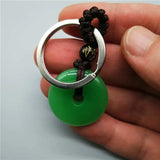 Hand-carved Harmony Lucky Green Jade Keychain + Rope Necklace