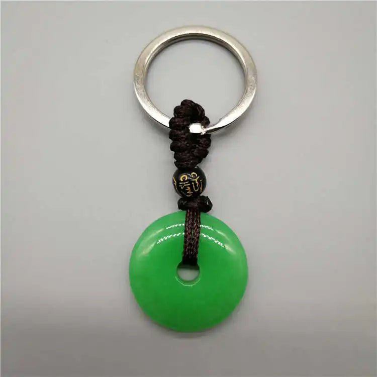Hand-carved Harmony Lucky Green Jade Keychain + Rope Necklace