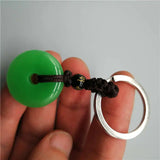 Hand-carved Harmony Lucky Green Jade Keychain + Rope Necklace