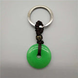 Hand-carved Harmony Lucky Green Jade Keychain + Rope Necklace