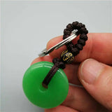 Hand-carved Harmony Lucky Green Jade Keychain + Rope Necklace
