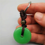 Hand-carved Harmony Lucky Green Jade Keychain + Rope Necklace