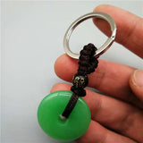 Hand-carved Harmony Lucky Green Jade Keychain + Rope Necklace
