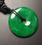 Chinese Hand-Carved Green Jade Pendant with Rope Necklace
