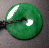 Chinese Hand-Carved Green Jade Pendant with Rope Necklace
