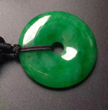 Chinese Hand-Carved Green Jade Pendant with Rope Necklace