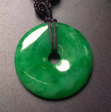 Chinese Hand-Carved Green Jade Pendant with Rope Necklace