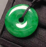 Chinese Hand-Carved Green Jade Pendant with Rope Necklace