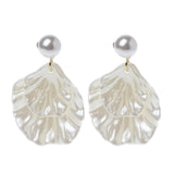 Mother of Pearl Double Carve Shell Leaf Dangle Hook Earrings Jewelry