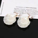 Mother of Pearl Double Carve Shell Leaf Dangle Hook Earrings Jewelry