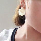 Mother of Pearl Double Carve Shell Leaf Dangle Hook Earrings Jewelry