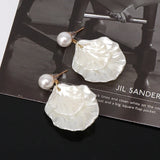 Mother of Pearl Double Carve Shell Leaf Dangle Hook Earrings Jewelry