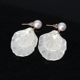Mother of Pearl Double Carve Shell Leaf Dangle Hook Earrings Jewelry