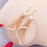 Fan-shaped Tassel Pearl Earrings 14K Filled 925 Silver Ear Hook