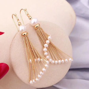 Fan-shaped Tassel Pearl Earrings 14K Filled 925 Silver Ear Hook