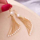Fan-shaped Tassel Pearl Earrings 14K Filled 925 Silver Ear Hook