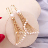 Fan-shaped Tassel Pearl Earrings 14K Filled 925 Silver Ear Hook