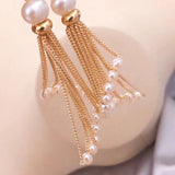Fan-shaped Tassel Pearl Earrings 14K Filled 925 Silver Ear Hook