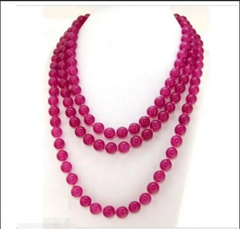 8mm Fuchsia Jade Round Beads Necklace 50 inches