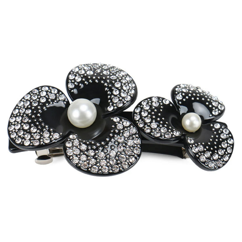 Camellia Flowers Hair Barrette Clip Rhinestones Ornament Tiara