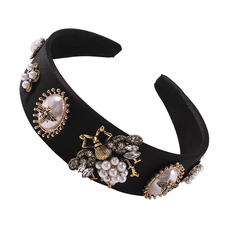 Baroque Rhinestone Crystal Headband Simulated Pearl Wide Hair Band