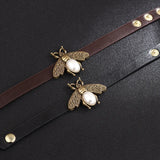 Bee Leather Bracelet Retro Wristband Pearl Multilayer Wide Wrap Bangle