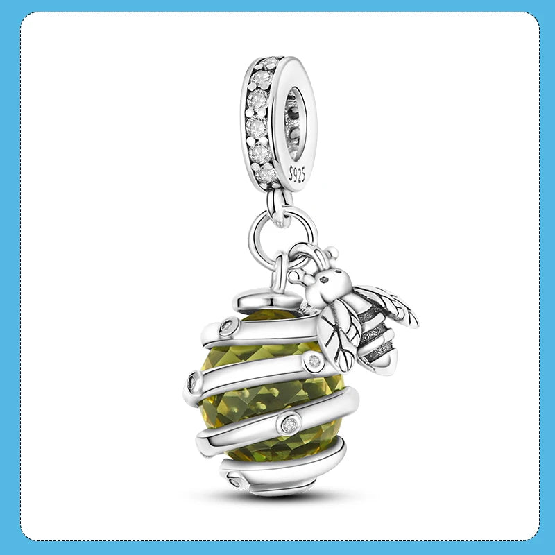 Bee Pendant 925 Sliver Honeycomb Bee Dangle Charm Pendant