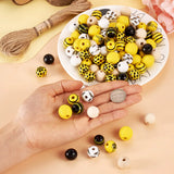 Bee Wood Beads Craft with Jute Cord for DIY Bracelet Keychain 160Pcs