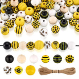 Bee Wood Beads Craft with Jute Cord for DIY Bracelet Keychain 160Pcs