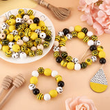 Bee Wood Beads Craft with Jute Cord for DIY Bracelet Keychain 160Pcs