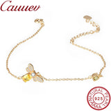 Bee Bracelets Women 925 Silver Oval Zircon Gold Charm Bracelet