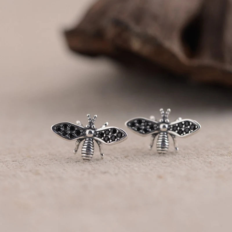 Vintage Bees Stud Earrings 925 for Women and Girls