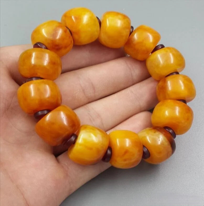 Amber Bracelet Chicken Oil Yellow Barrel Bead Beeswax Necklace